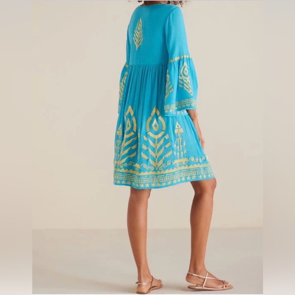 Soft Surroundings Zaneta Turquoise Gold Embroidery Babydoll Boho Lagenlook 3X - Picture 3 of 10